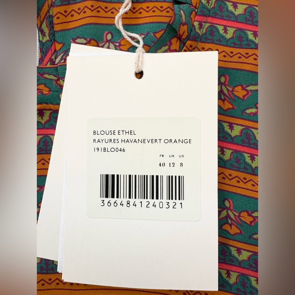 Sezane Ethel Blouse - Havana Green Orange Stripes - Picture 6 of 8